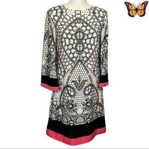 Eliza J Geometric Print 3/4 Sleeve Shift Dress Size 4